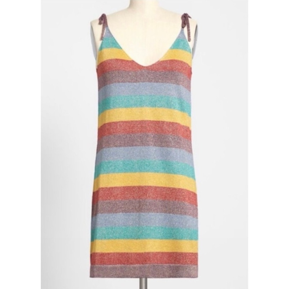 Modcloth Rainbow Metallic Shimmer of Love Tie Shoulder Mini Dress